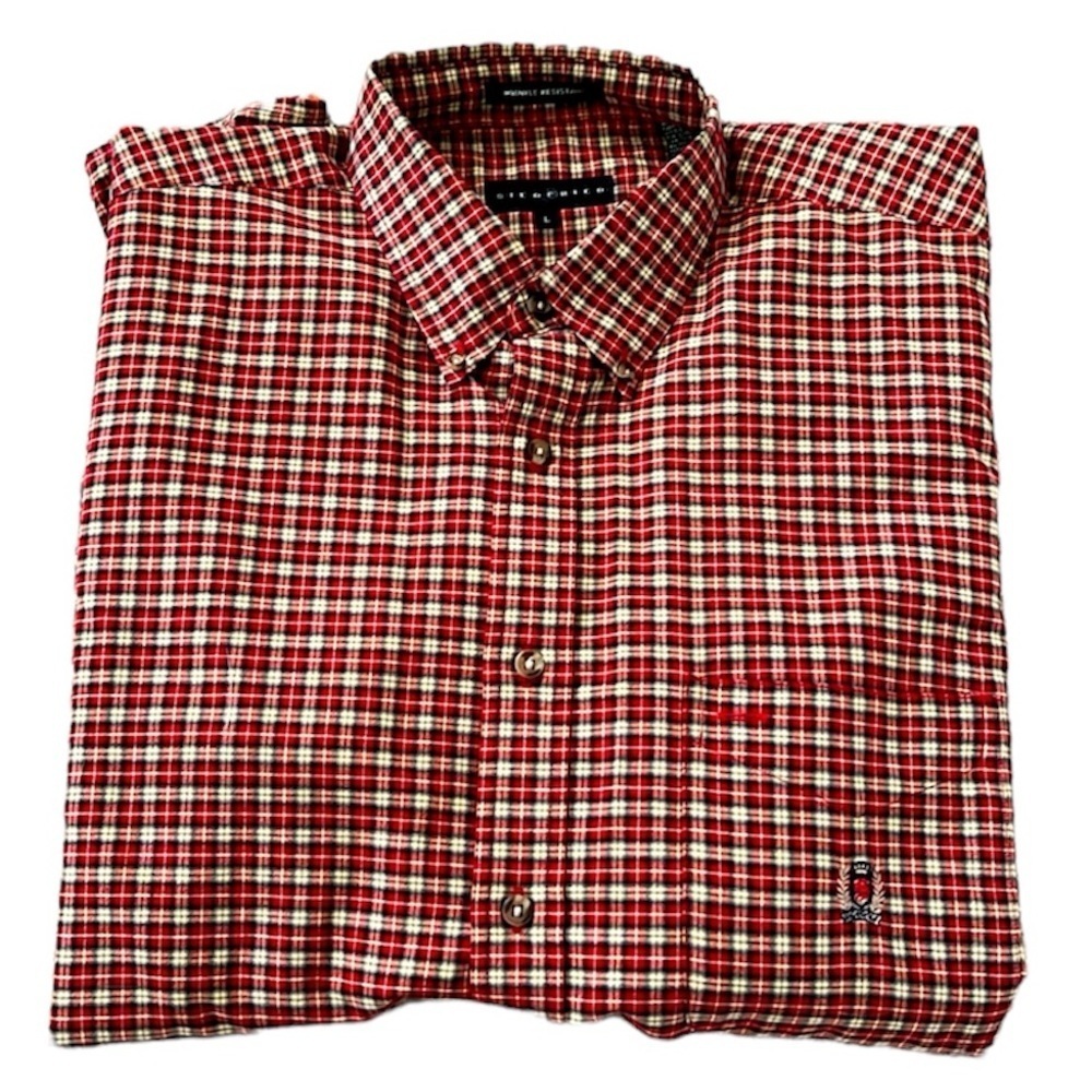 Siegfried• Men’s Dress Shirt, Red Yellow Blue Plaid Fall, Size L, EUC